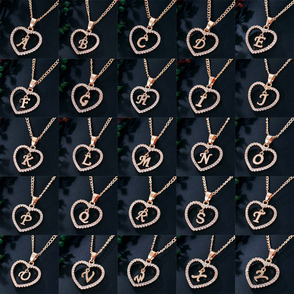 Wholesale 26 Letter Zircon Heart Alloy Necklace